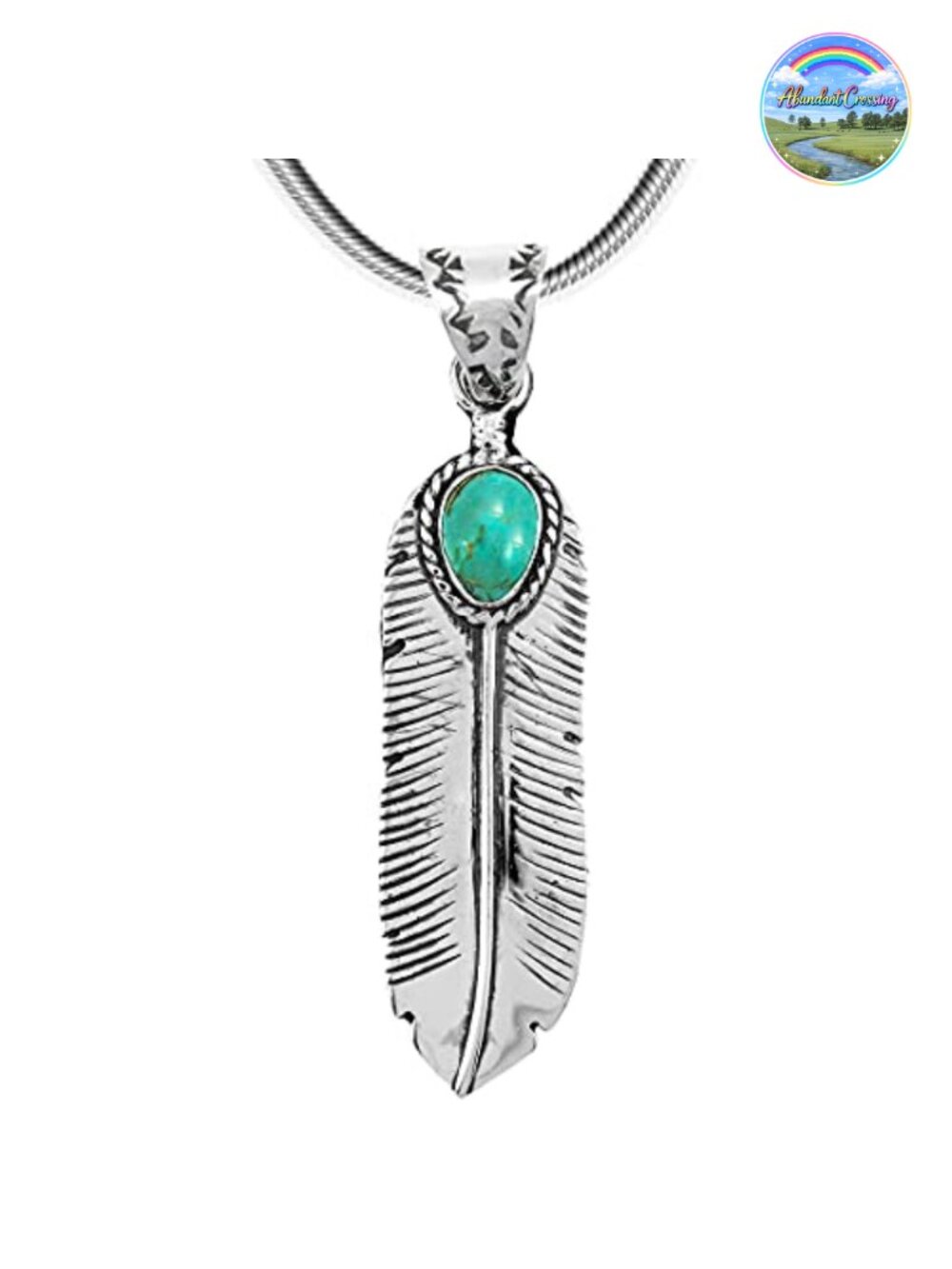 Sterling Silver Turquoise Feather Pendant Necklace 20"